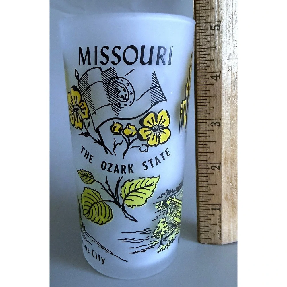 Missouri Vintage 1960s State Landmarks Frosted Glass Tumbler Enamel Paint 5